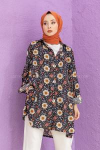 Modalamelif Dokuma Desenli Gömlek Siyah Bej