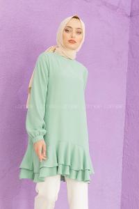 Modalamelif Eteği Pileli Tunik Çağla Yeşili