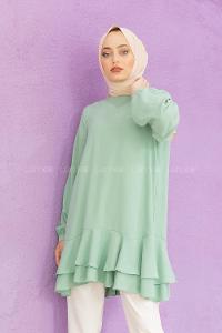 Modalamelif Eteği Pileli Tunik Çağla Yeşili
