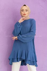 Modalamelif Eteği Pileli Tunik İndigo