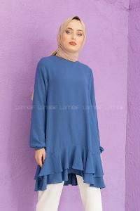 Modalamelif Eteği Pileli Tunik İndigo