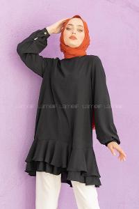 Modalamelif Eteği Pileli Tunik Siyah