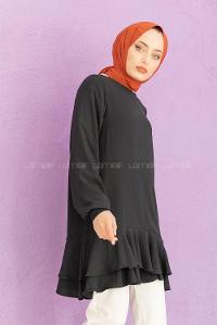 Modalamelif Eteği Pileli Tunik Siyah