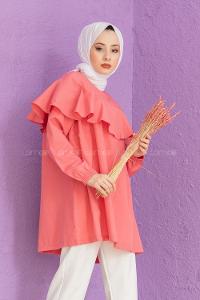 Modalamelif Hakim Yaka Fırfırlı Tunik Şeker Pembe