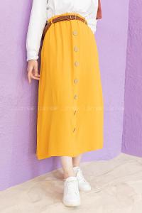 Modalamelif Hasır Kemerli Ayrobin  Etek Hardal Sarısı