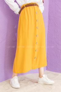 Modalamelif Hasır Kemerli Ayrobin  Etek Hardal Sarısı