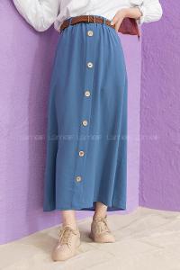 Modalamelif Hasır Kemerli Ayrobin  Etek İndigo