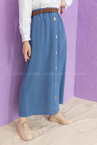 Modalamelif Hasır Kemerli Ayrobin  Etek İndigo