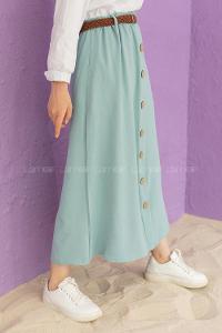 Modalamelif Hasır Kemerli Ayrobin  Etek Mint Yeşili