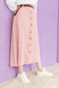 Modalamelif Hasır Kemerli Ayrobin  Etek Pudra