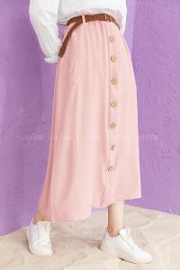 Modalamelif Hasır Kemerli Ayrobin  Etek Pudra