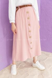 Modalamelif Hasır Kemerli Ayrobin  Etek Pudra