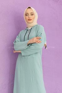 Modalamelif Kanguru Cepli Ayrobin  Elbise Mint Yeşili