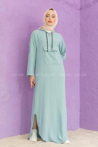 Modalamelif Kanguru Cepli Ayrobin  Elbise Mint Yeşili