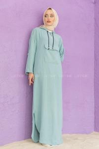 Modalamelif Kanguru Cepli Ayrobin  Elbise Mint Yeşili