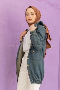 Modalamelif Kapşonlu Kot Ceket Açık Mavi