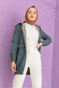 Modalamelif Kapşonlu Kot Ceket Açık Mavi