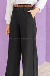 Modalamelif Kemerli Salaş Pantolon Siyah