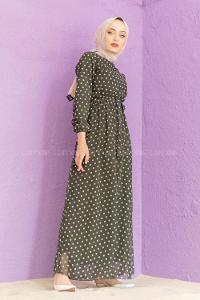 Modalamelif Mini Puantiye Desenli Elbise Haki