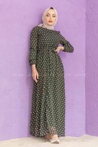 Modalamelif Mini Puantiye Desenli Elbise Haki