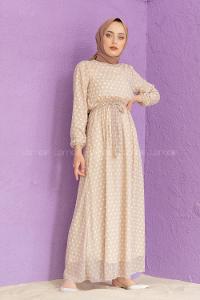 Modalamelif Mini Puantiye Desenli Elbise Taş Rengi