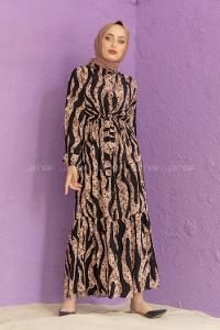 Modalamelif Soyut Desen Elbise Vizonrengi