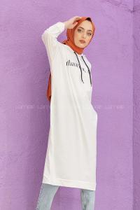 Modalamelif  Thank U Next Yazı Baskılı Tunik Beyaz