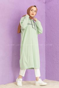 Modalamelif  Thank U Next Yazı Baskılı Tunik Çağla Yeşili