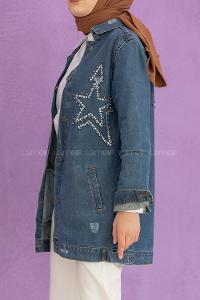 Modalamelif Yıldız İşlemeli Kot Ceket Koyu Mavi