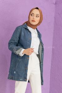 Modalamelif Yıldız İşlemeli Kot Ceket Koyu Mavi