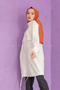 Modalamelif Kanguru Cepli Tunik Beyaz