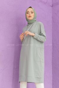 Modalamelif Kapşonlu Uzun Cep Detaylı Sweatshirt Gri Melanj