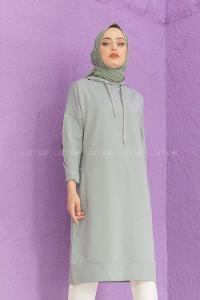 Modalamelif Kapşonlu Uzun Cep Detaylı Sweatshirt Gri Melanj