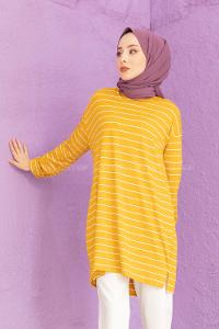 Modalamelif Çizgili Tunik Hardal Sarısı