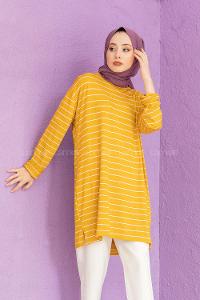 Modalamelif Çizgili Tunik Hardal Sarısı
