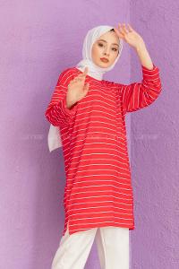 Modalamelif Çizgili Tunik Kırmızı