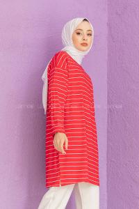 Modalamelif Çizgili Tunik Kırmızı