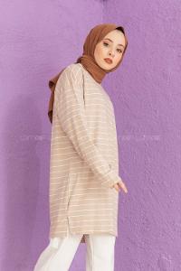 Modalamelif Çizgili Tunik Kum Beji