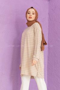 Modalamelif Çizgili Tunik Kum Beji