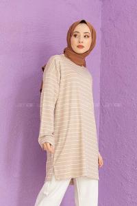 Modalamelif Çizgili Tunik Kum Beji