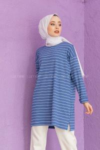 Modalamelif Çizgili Tunik Mavi