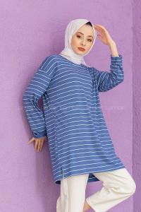 Modalamelif Çizgili Tunik Mavi