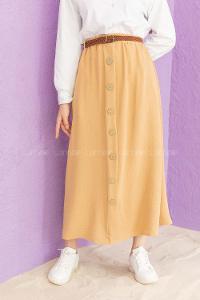 Modalamelif Hasır Kemerli Ayrobin  Etek Sütlü Kahve