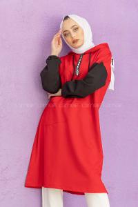 Modalamelif Love Fermuar Baskılı Tunik Kırmızı