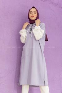 Modalamelif Love Fermuar Baskılı Tunik Lila