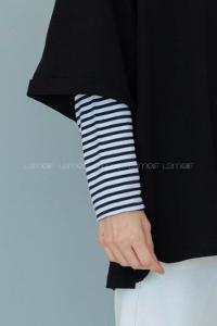 Lamelif Çizgili Uzun Kol İçlik Siyah
