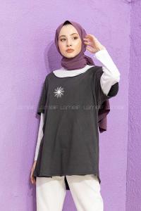 Modalamelif Güneş Baskılı T-Shirt Füme