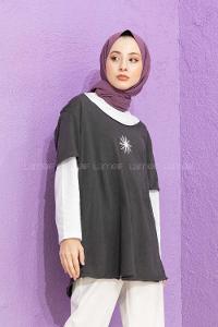 Modalamelif Güneş Baskılı T-Shirt Füme