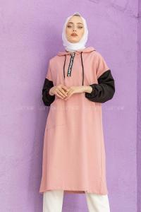 Modalamelif Love Fermuar Baskılı Tunik Pudra