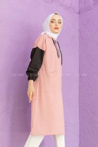 Modalamelif Love Fermuar Baskılı Tunik Pudra